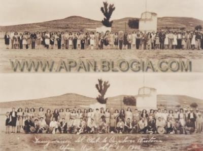 En la foto se alcanza a leer: Inauguración del Club de Cazadores Victoria. Apan, Hgo. Sept. 17 1946. Esta foto fue tomada donde hoy existe el Estadio Pulques León"